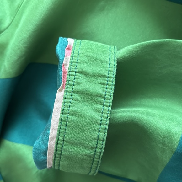 Burberry Women’s Silk Shirt Dress Size 4 Green Striped with Pockets No Belt - Picture 7 of 7